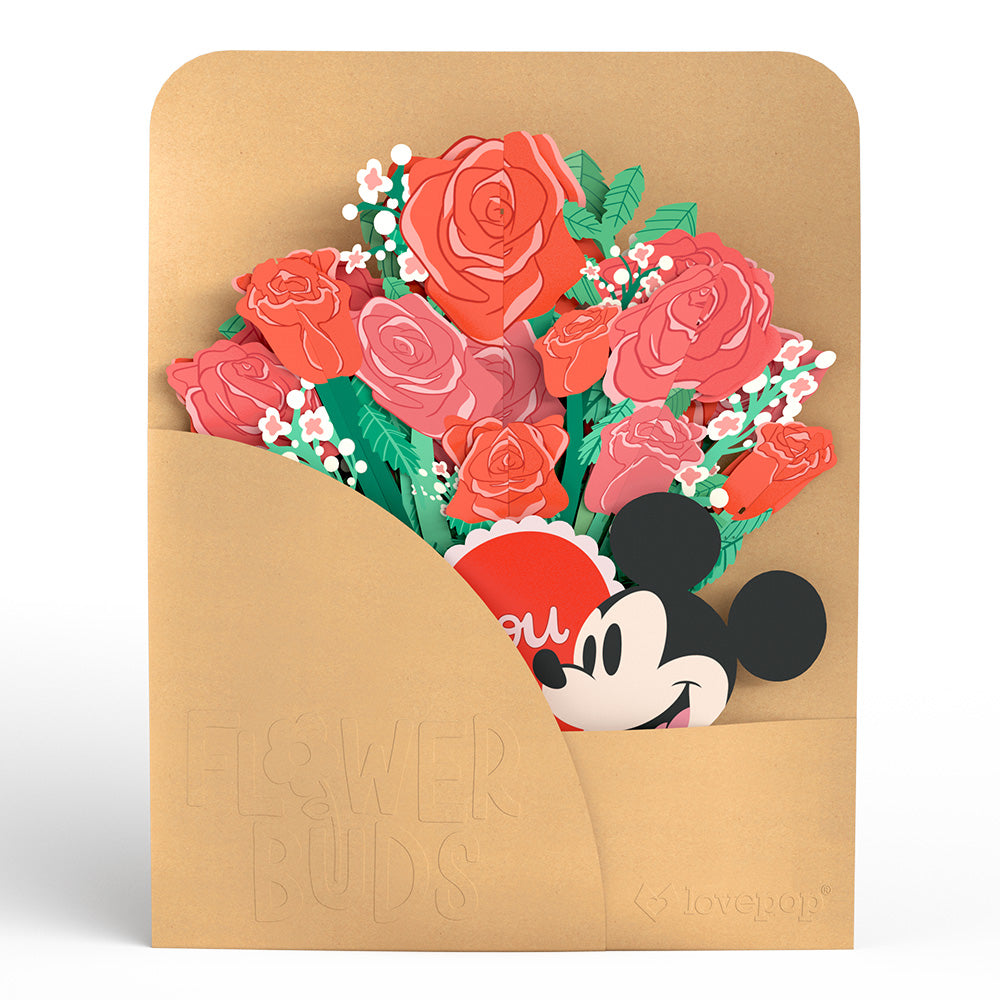 Disney’s Mickey Mouse Love You Lots Pop-Up Card & Flower Buds Bouquet Bundle