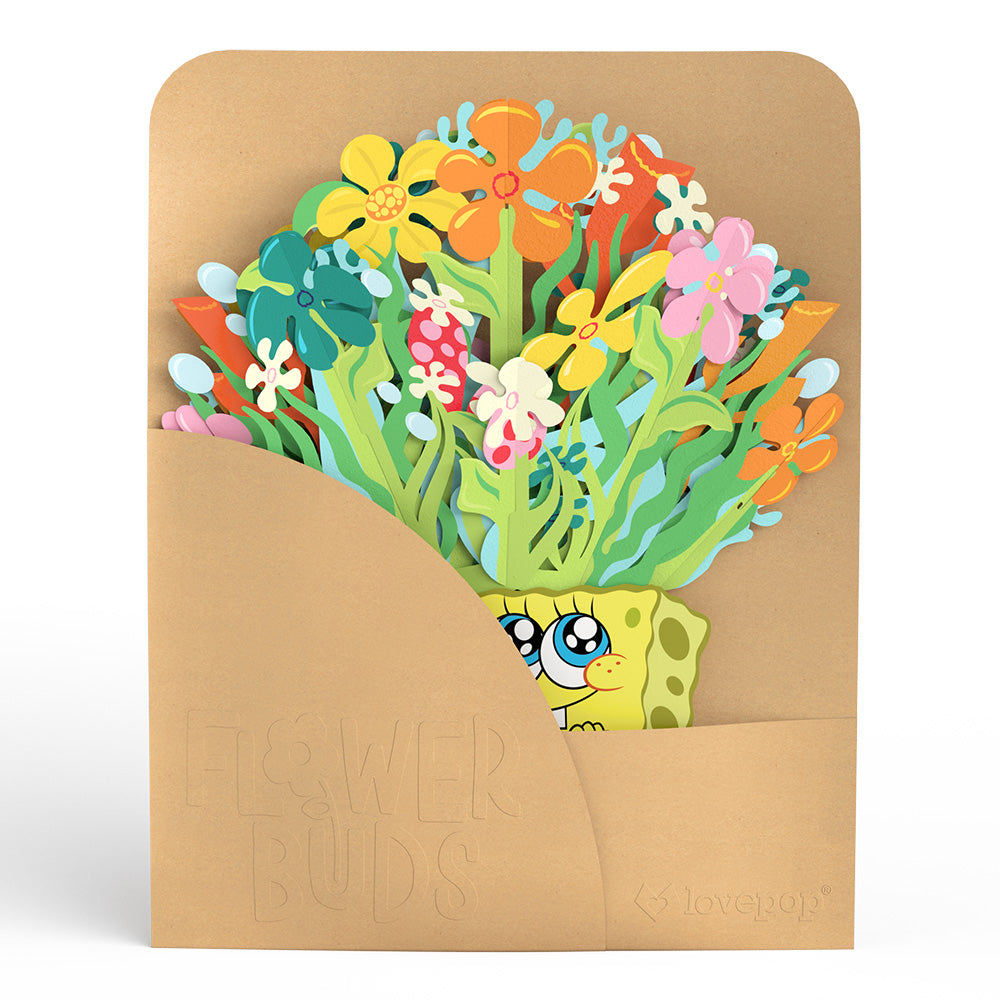 SpongeBob SquarePants Valentine’s Day Pop-Up Card & Flower Buds Bouquet Bundle