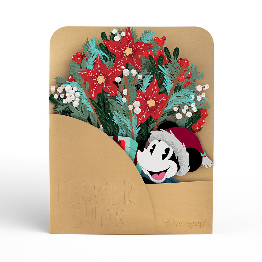 Disney’s Mickey Mouse Festive Cheer Pop-Up Card & Flower Buds Bouquet Bundle