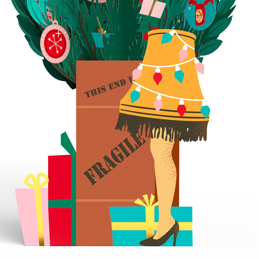 A Christmas Story Holiday Leg Lamp Pop-Up Card & Flower Buds Bouquet Bundle