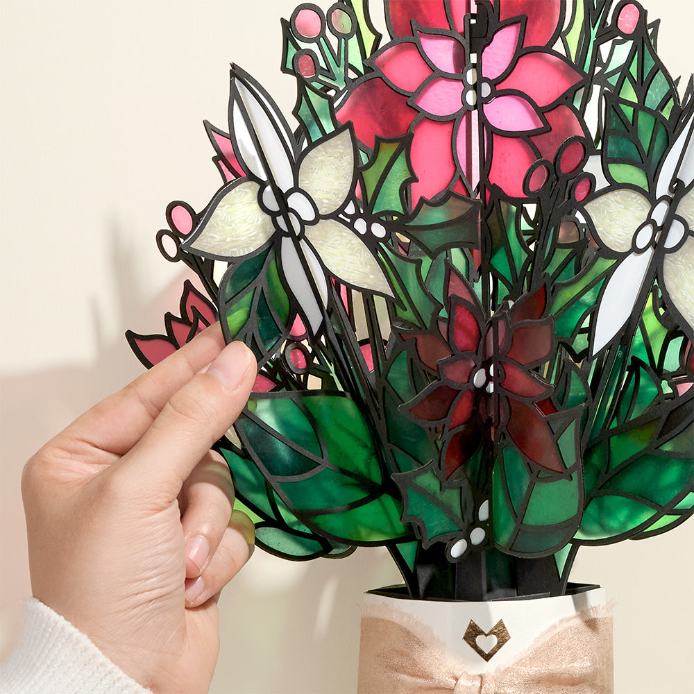 Poinsettia Shimmer Christmas Suncatcher Bouquet and Light of Christ Sentiment Set