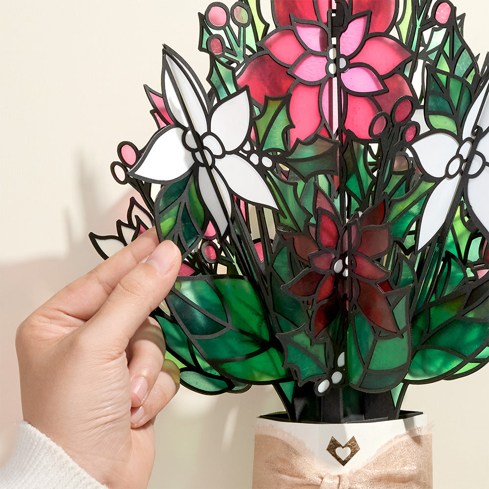 Season's Greetings Poinsettia Pop-Up Card & Suncatcher Bouquet Bundle