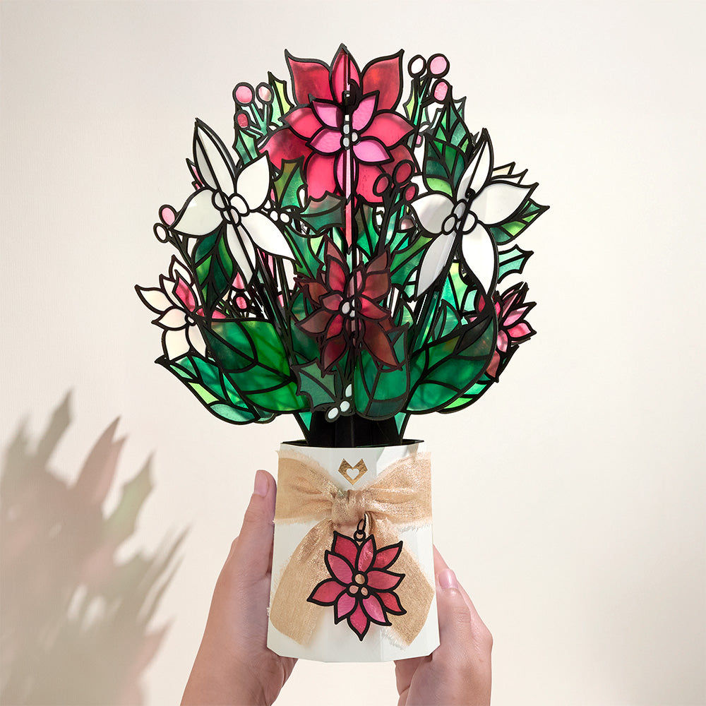 Season's Greetings Poinsettia Pop-Up Card & Suncatcher Bouquet Bundle
