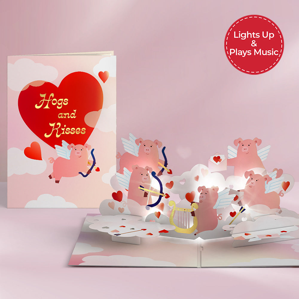 Hogs and Kisses Music and Lights Pop-Up Card