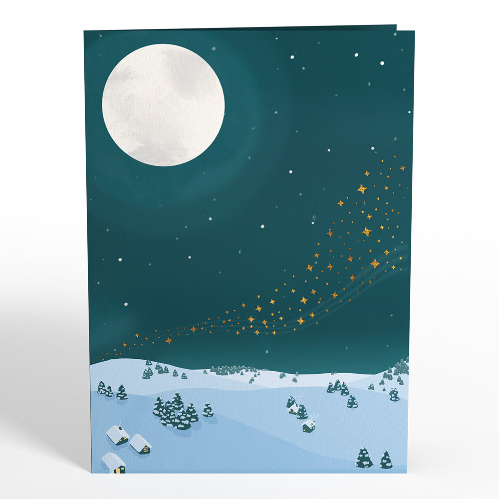 Winter Night Santa Sleigh Pop-Up Card
