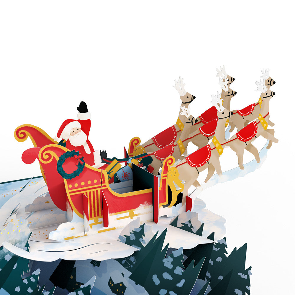Winter Night Santa Sleigh Pop-Up Card