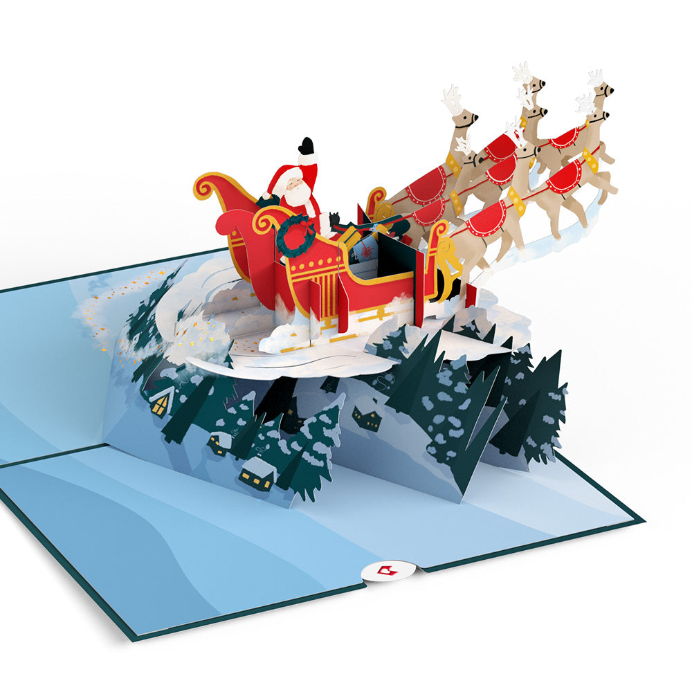Winter Night Santa Sleigh Pop-Up Card