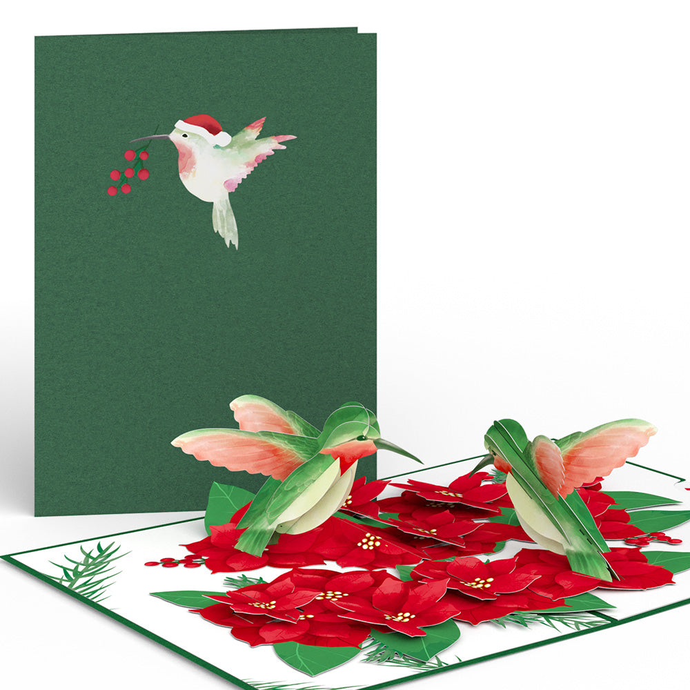 Hummingbirds on Poinsettias Pop-Up Card