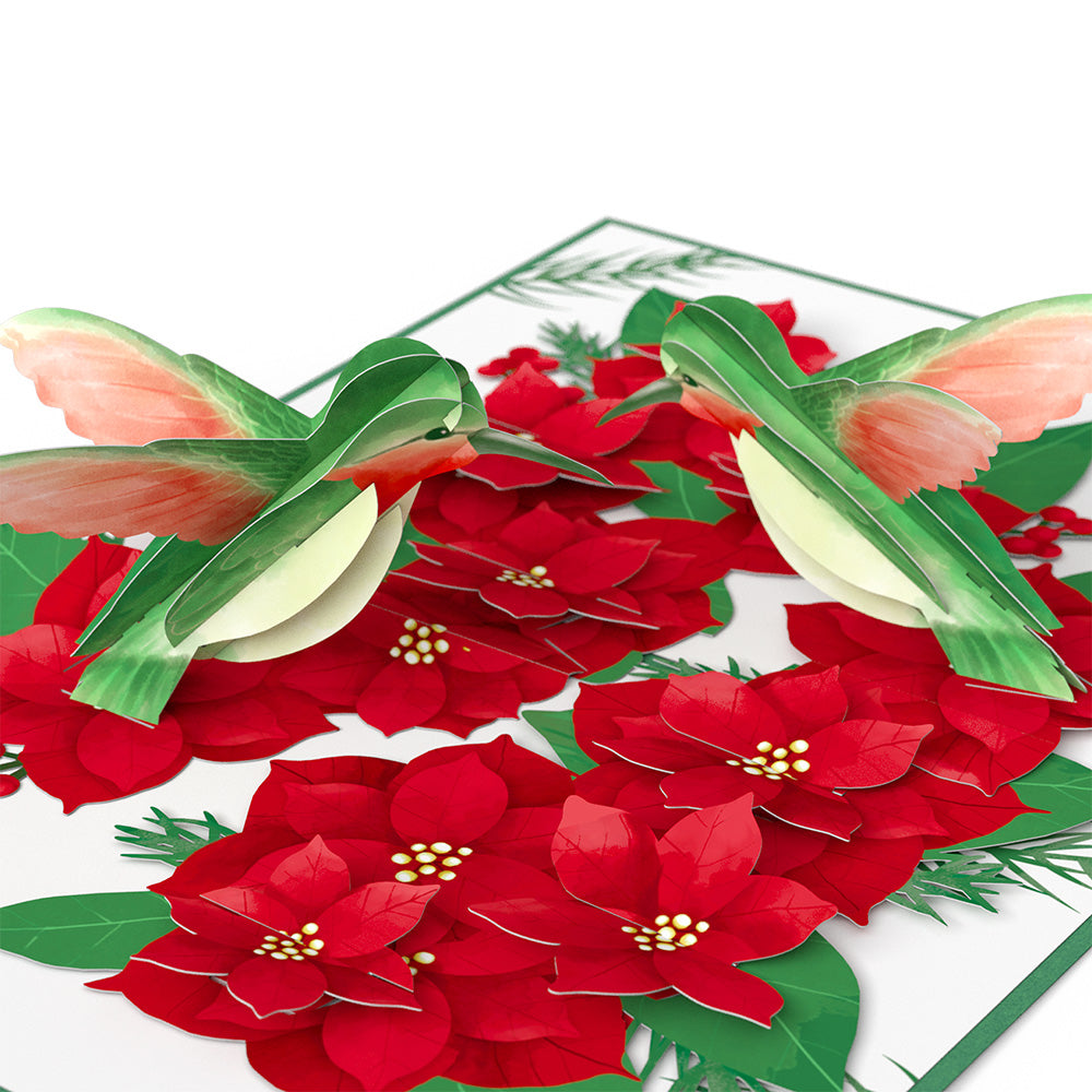 Hummingbirds on Poinsettias Pop-Up Card