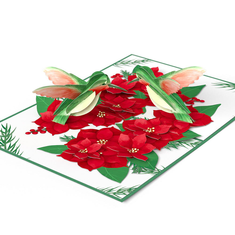 Hummingbirds on Poinsettias Pop-Up Card
