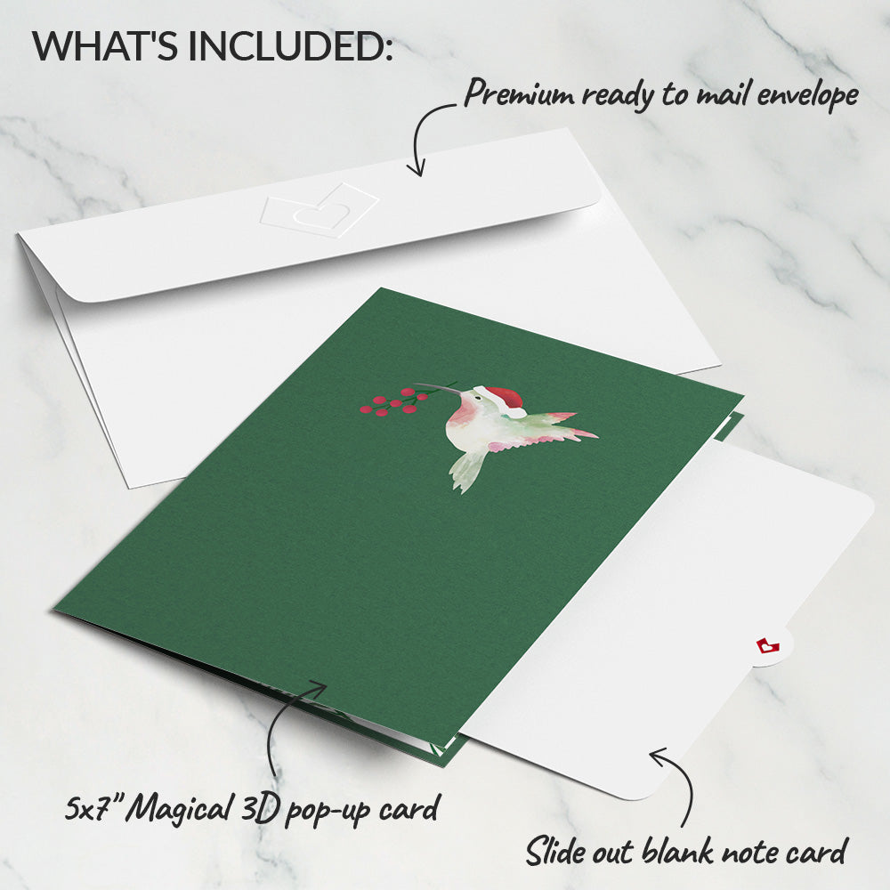 Hummingbirds on Poinsettias Pop-Up Card