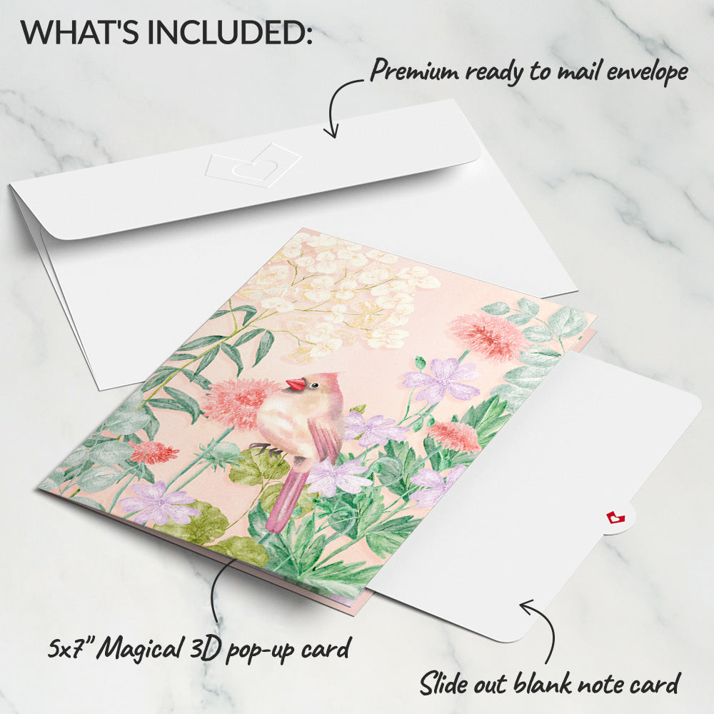 Cardinals in the Garden Pop-Up Card
