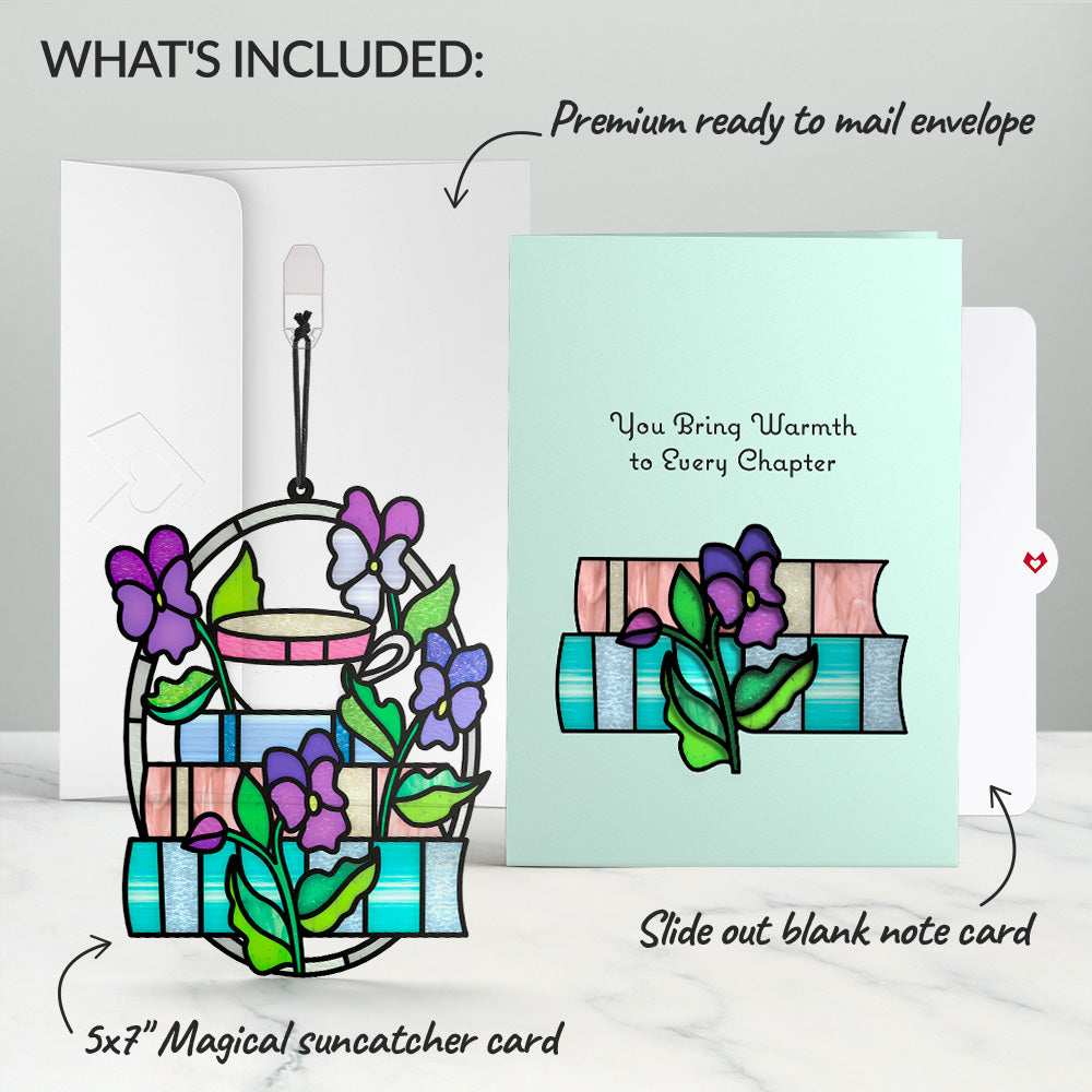 Warmth in Every Chapter Suncatcher Card