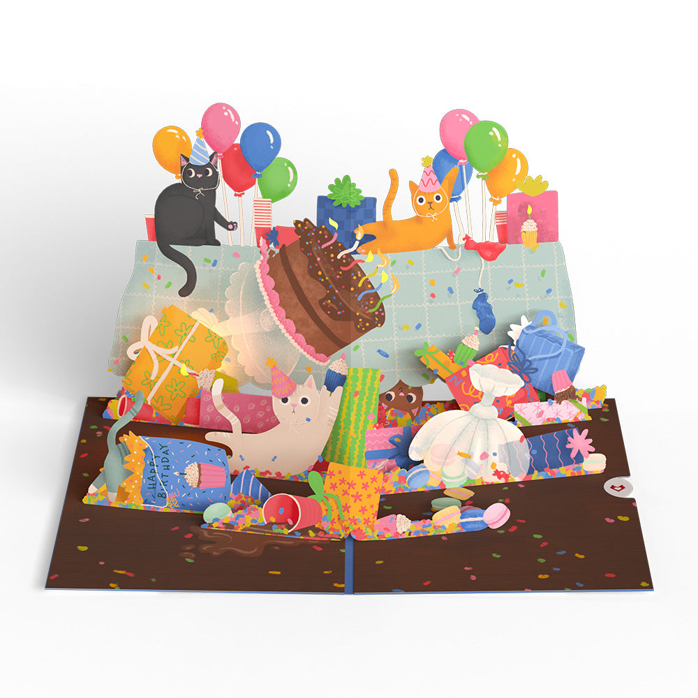 Birthday Cat-astrophe Music and Lights Pop-Up Card