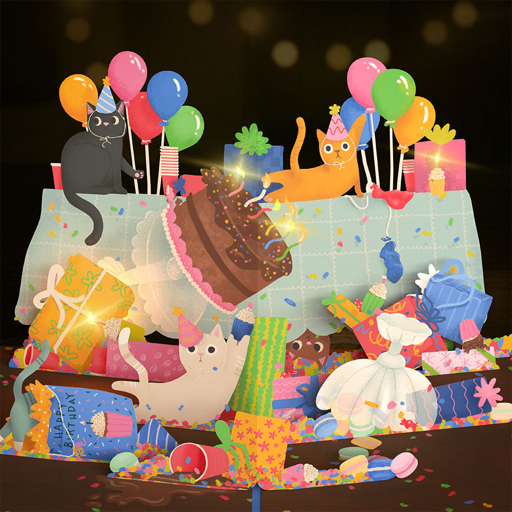 Birthday Cat-astrophe Music and Lights Pop-Up Card