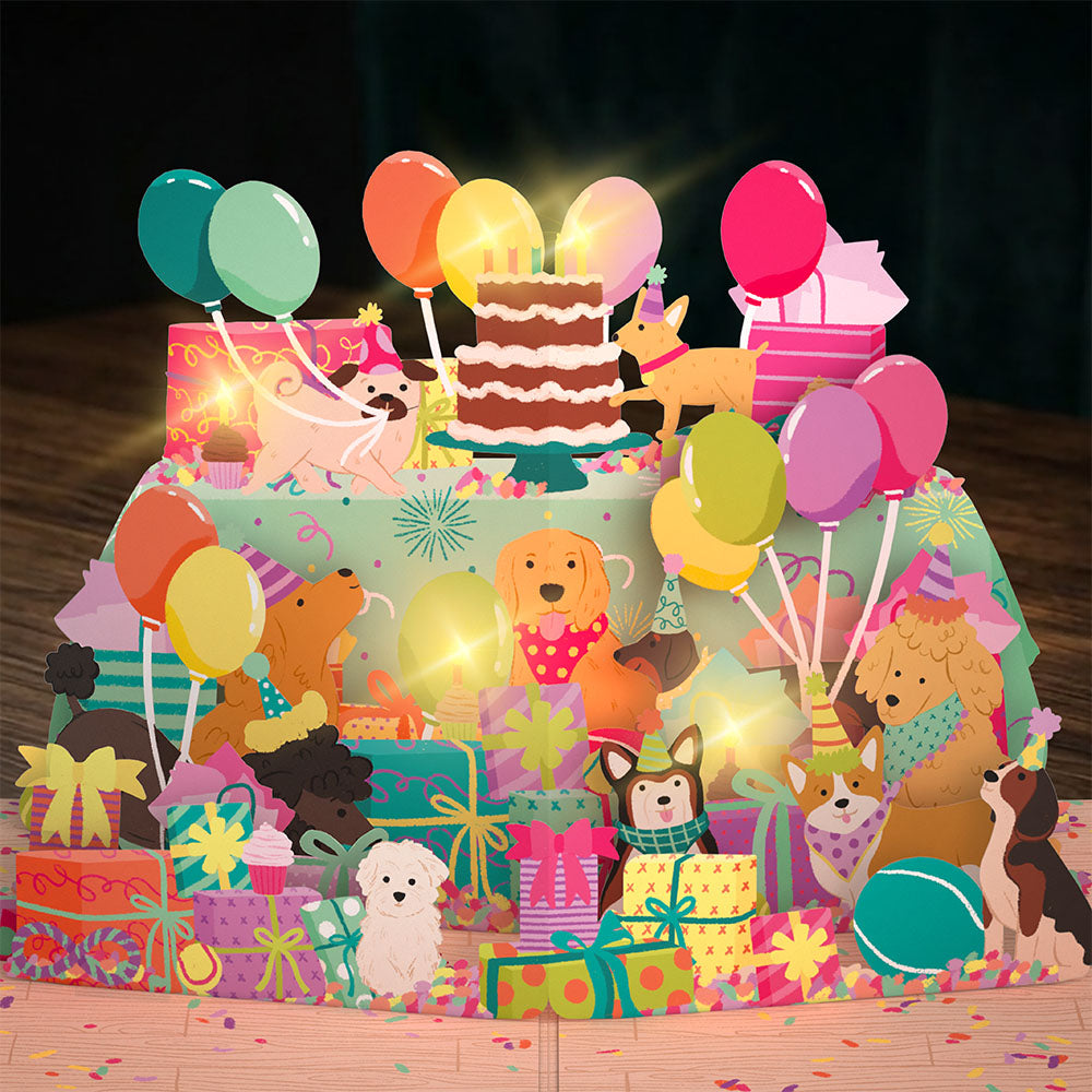 Birthday Pawty Pups Music and Lights Pop-Up Card & Bouquet Bundle