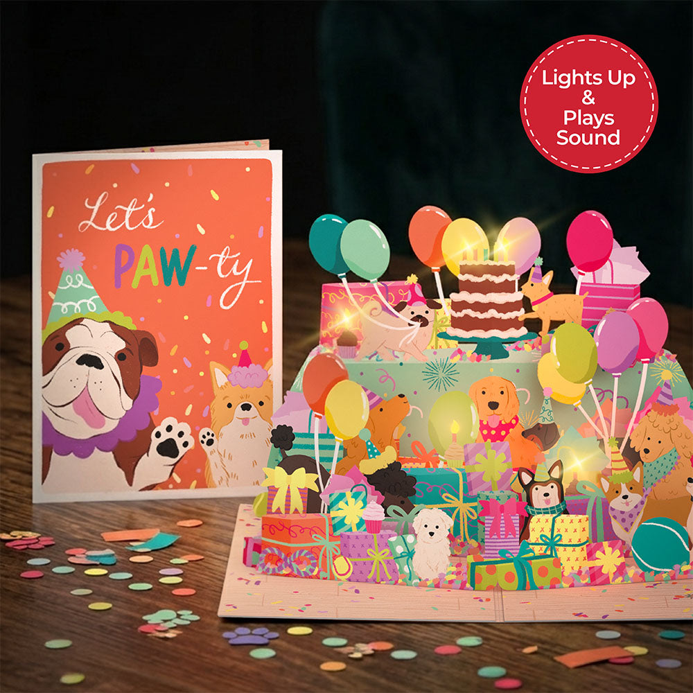 Birthday Pawty Pups Music and Lights Pop-Up Card & Bouquet Bundle