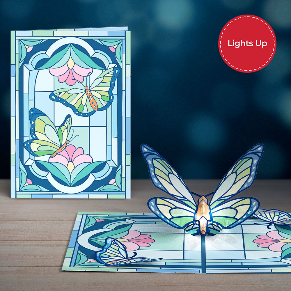 Stained Glass Butterfly Light-Up Pop-Up Card