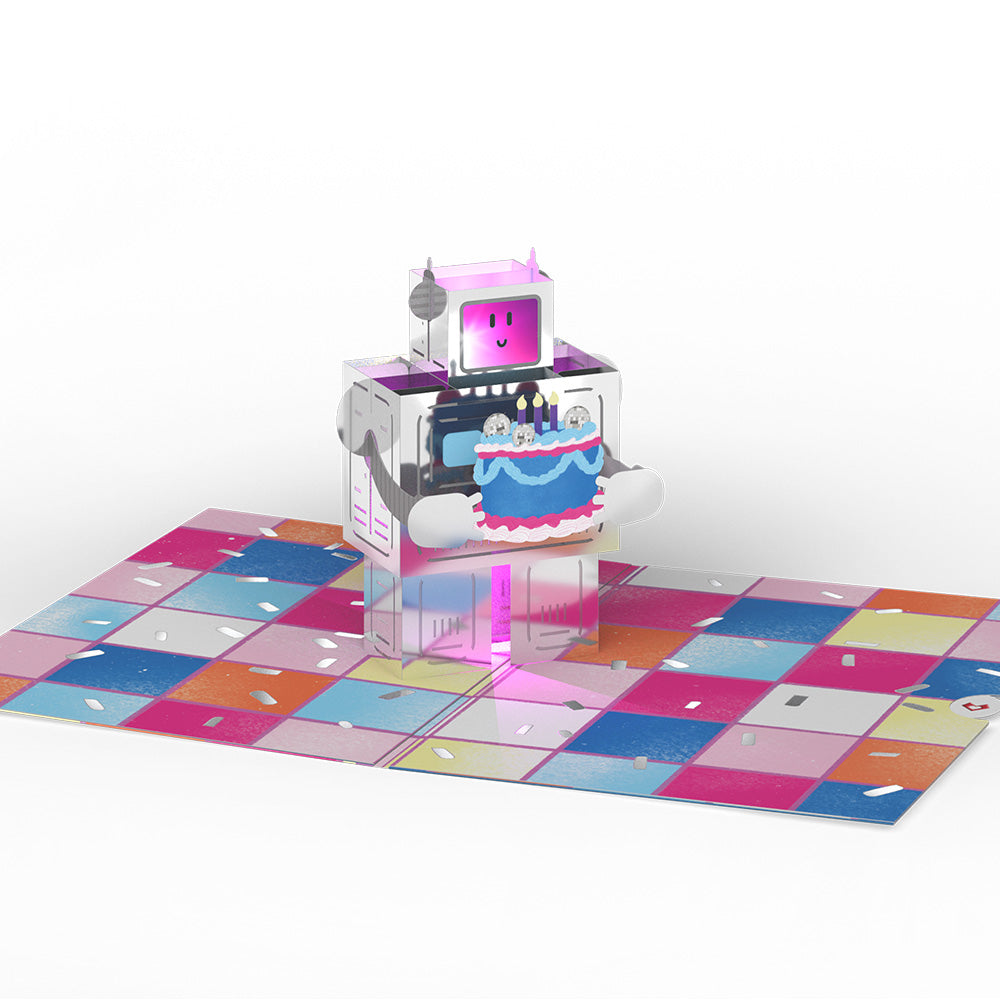 Robot Birthday Party Music and Lights Pop-Up Card