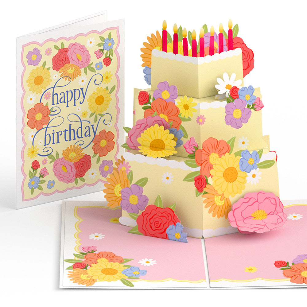 Full Bloom Birthday Cake Pop-Up Card & Luxe Bouquet Bundle