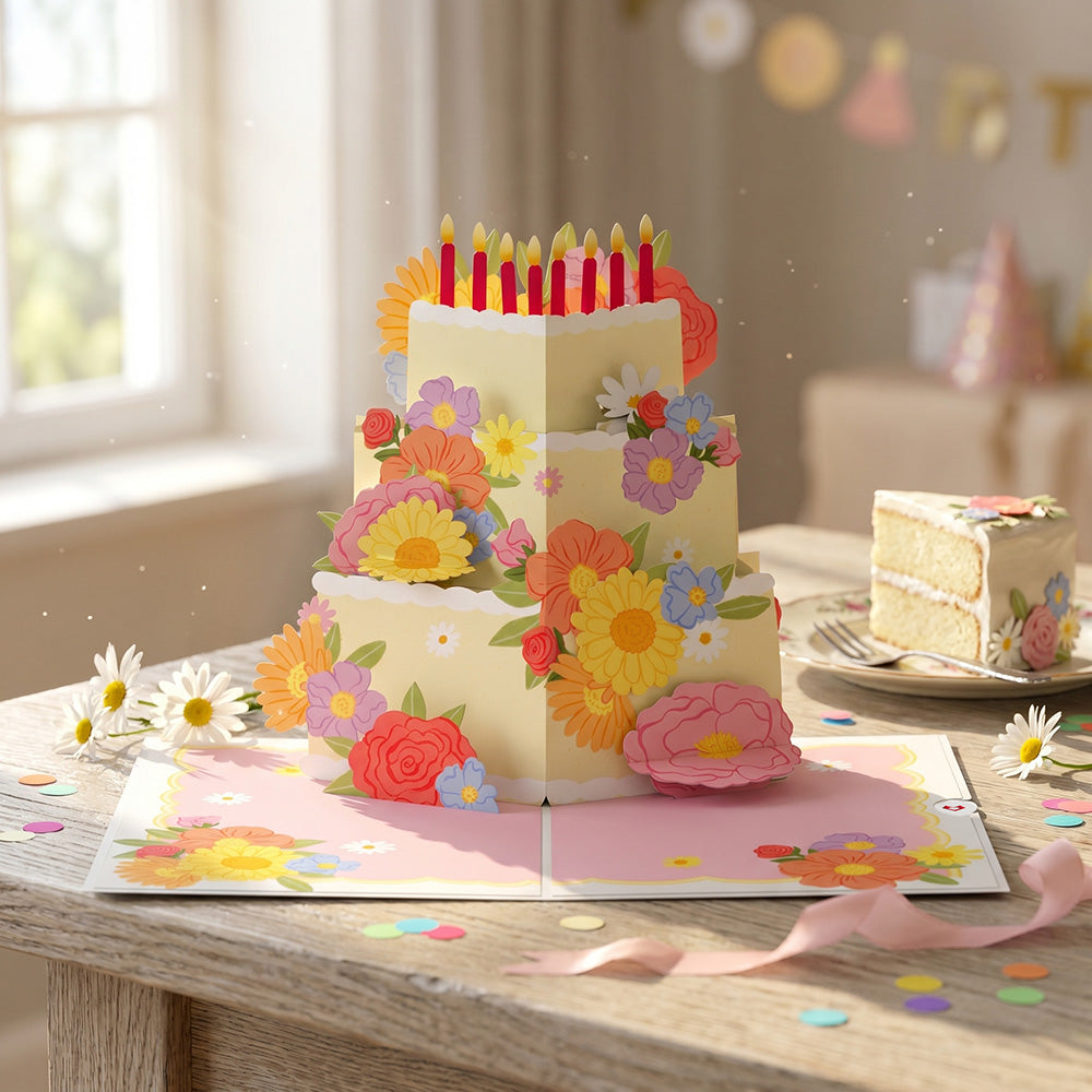 Full Bloom Birthday Cake Pop-Up Card