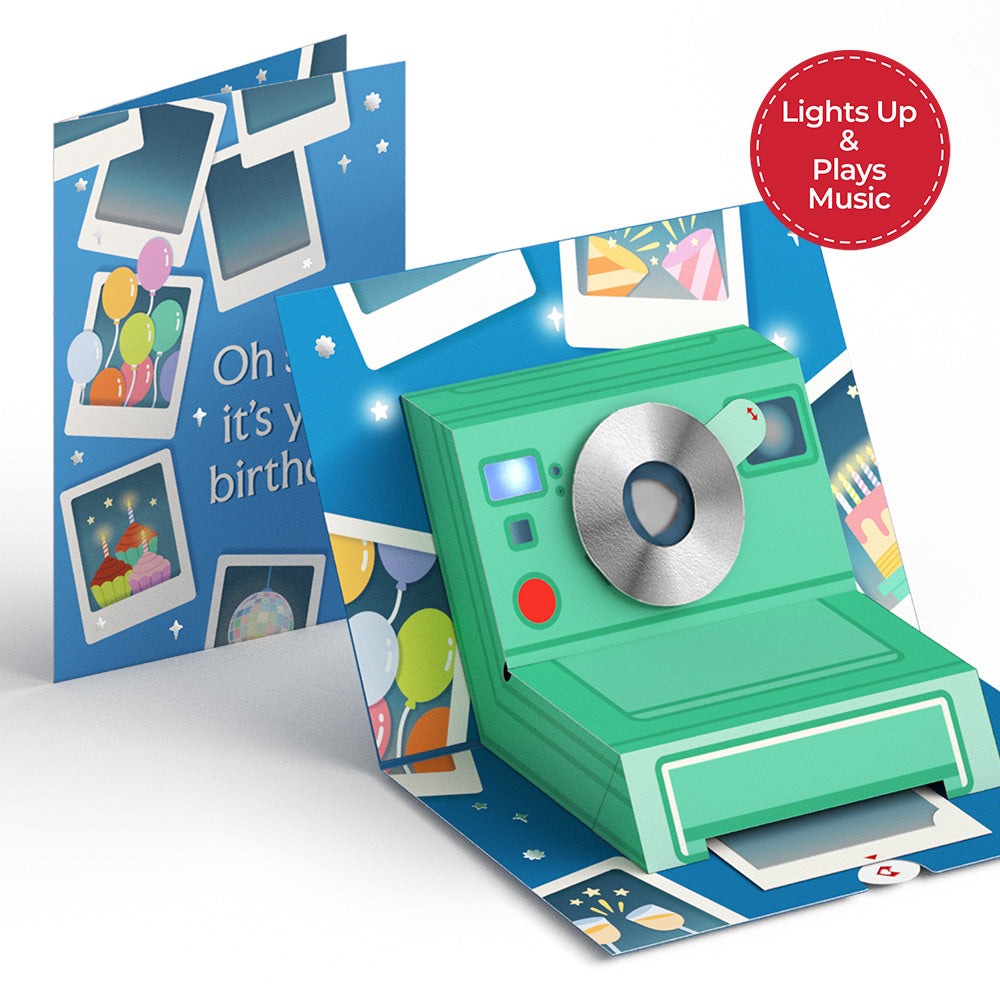 Oh Snap, It's Your Birthday Music and Lights Pop-Up Card & Bouquet Bundle