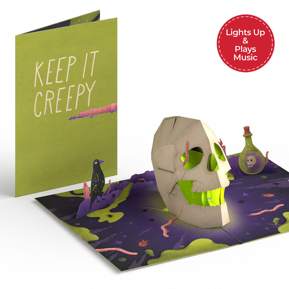 Keep it Creepy Halloween Skull Music and Light Pop-Up Card