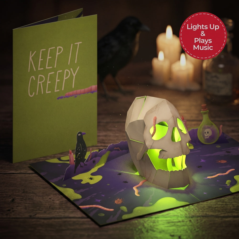 Keep it Creepy Halloween Skull Music and Light Pop-Up Card