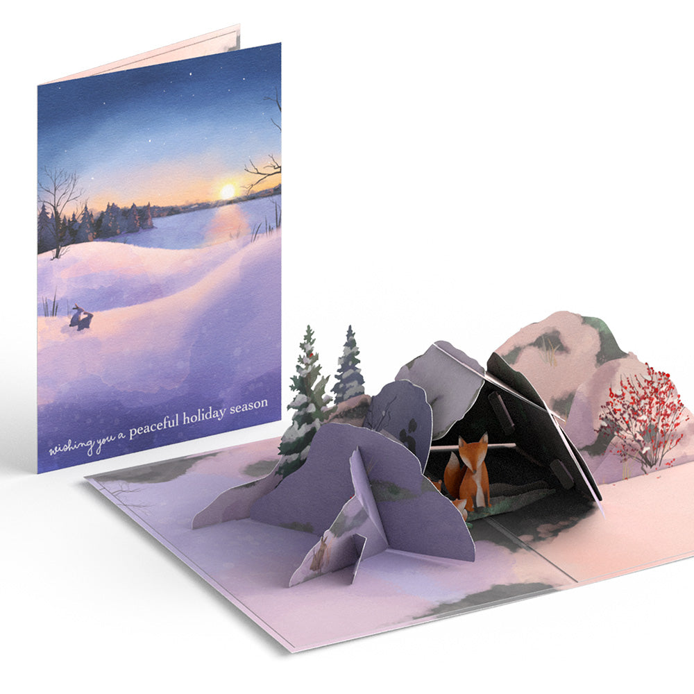 Winter Fox Peaceful Holiday Pop-Up Card
