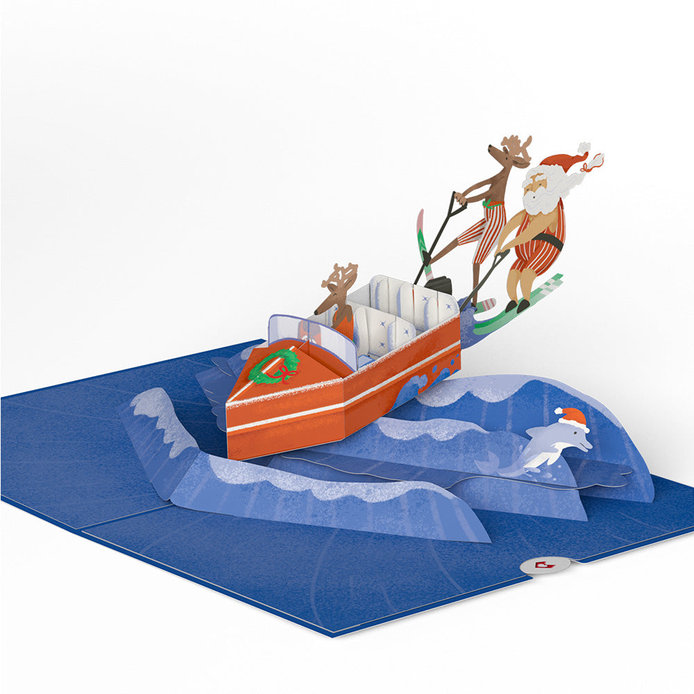Santa Water Ski Christmas Pop-Up Card