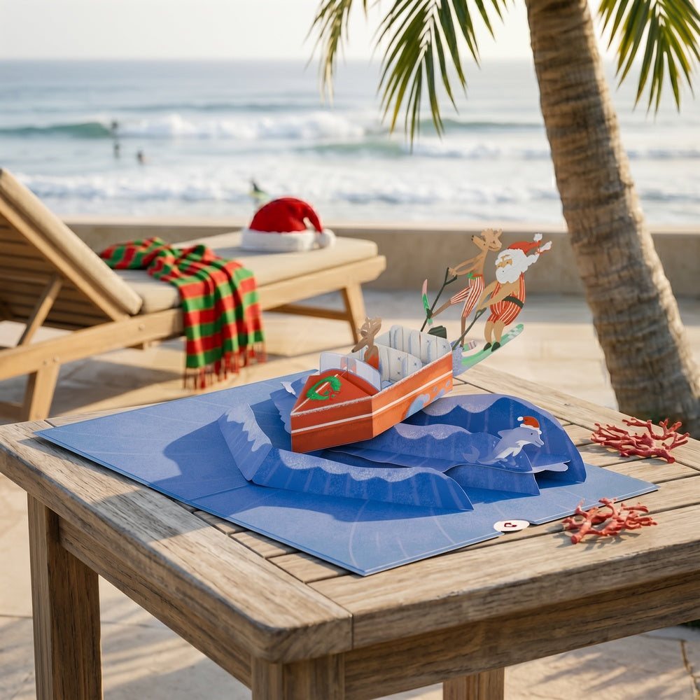 Santa Water Ski Christmas Pop-Up Card