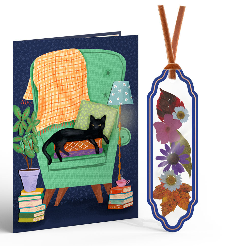 Cozy Cat Petal Pressed™ Bookmark Card