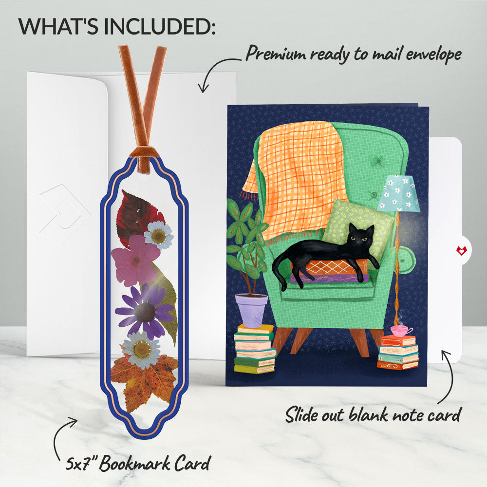 Cozy Cat Petal Pressed™ Bookmark Card