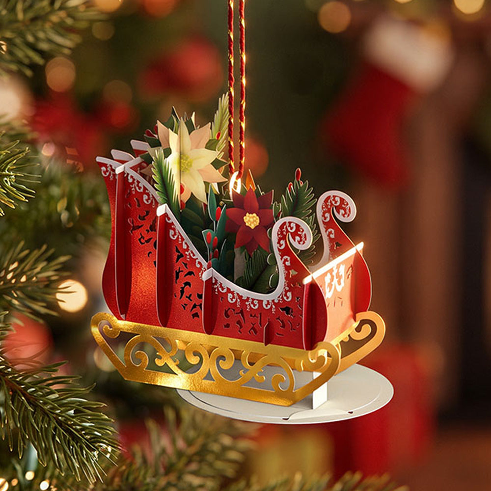 Merry and Bright Poinsettia Sleigh Slicegami Ornament Card™