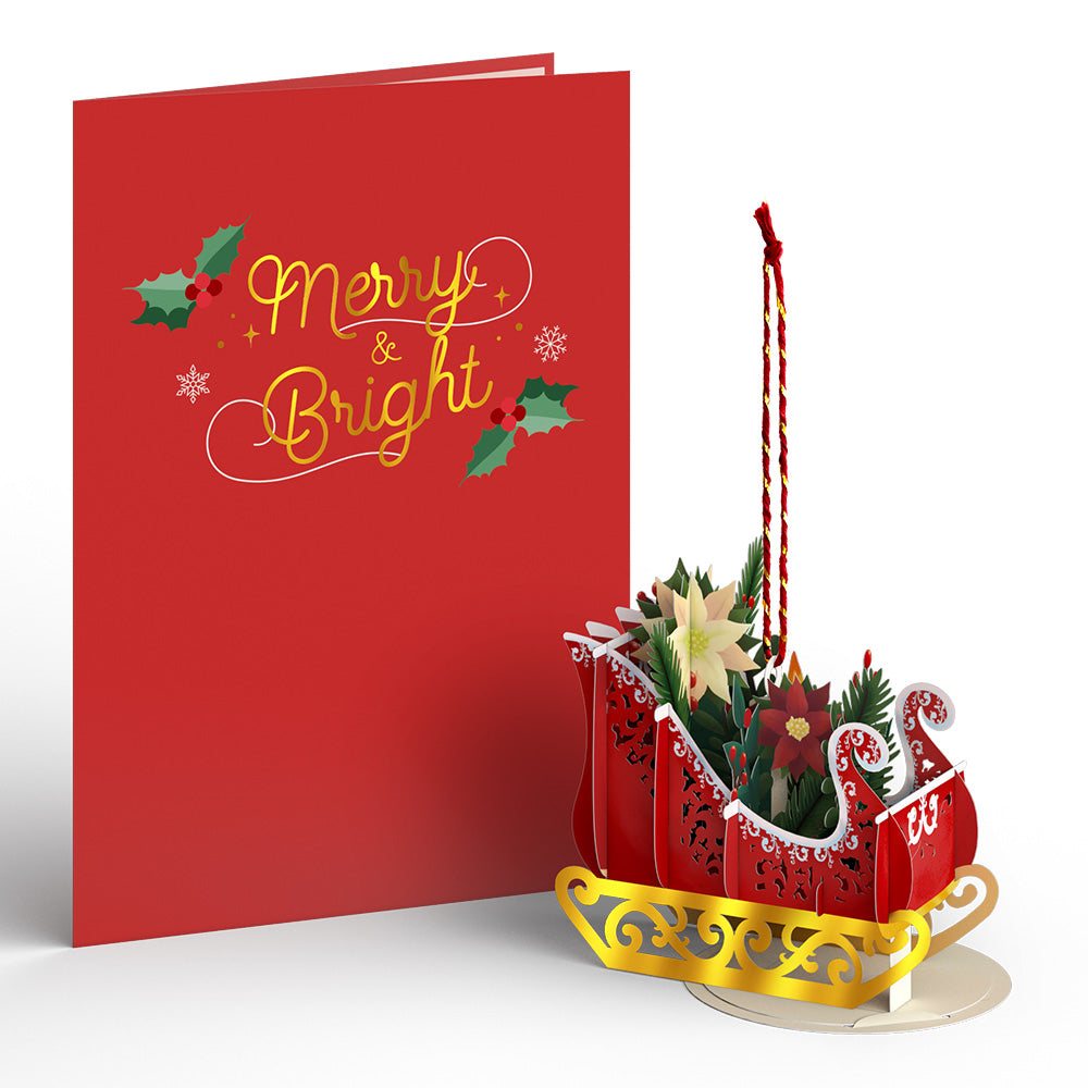 Merry and Bright Poinsettia Sleigh Slicegami Ornament Card™