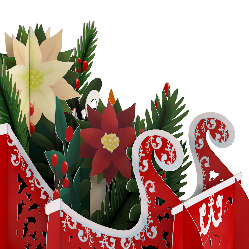 Merry and Bright Poinsettia Sleigh Slicegami Ornament Card™