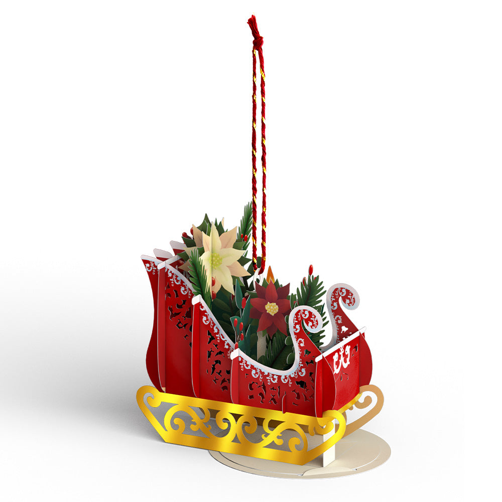 Merry and Bright Poinsettia Sleigh Slicegami Ornament Card™