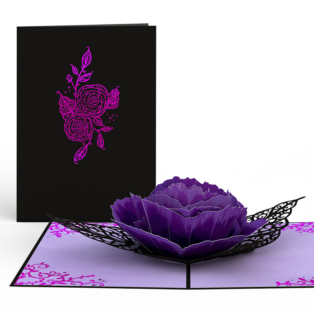 Ornate Purple Rose Bloom Pop-Up Card