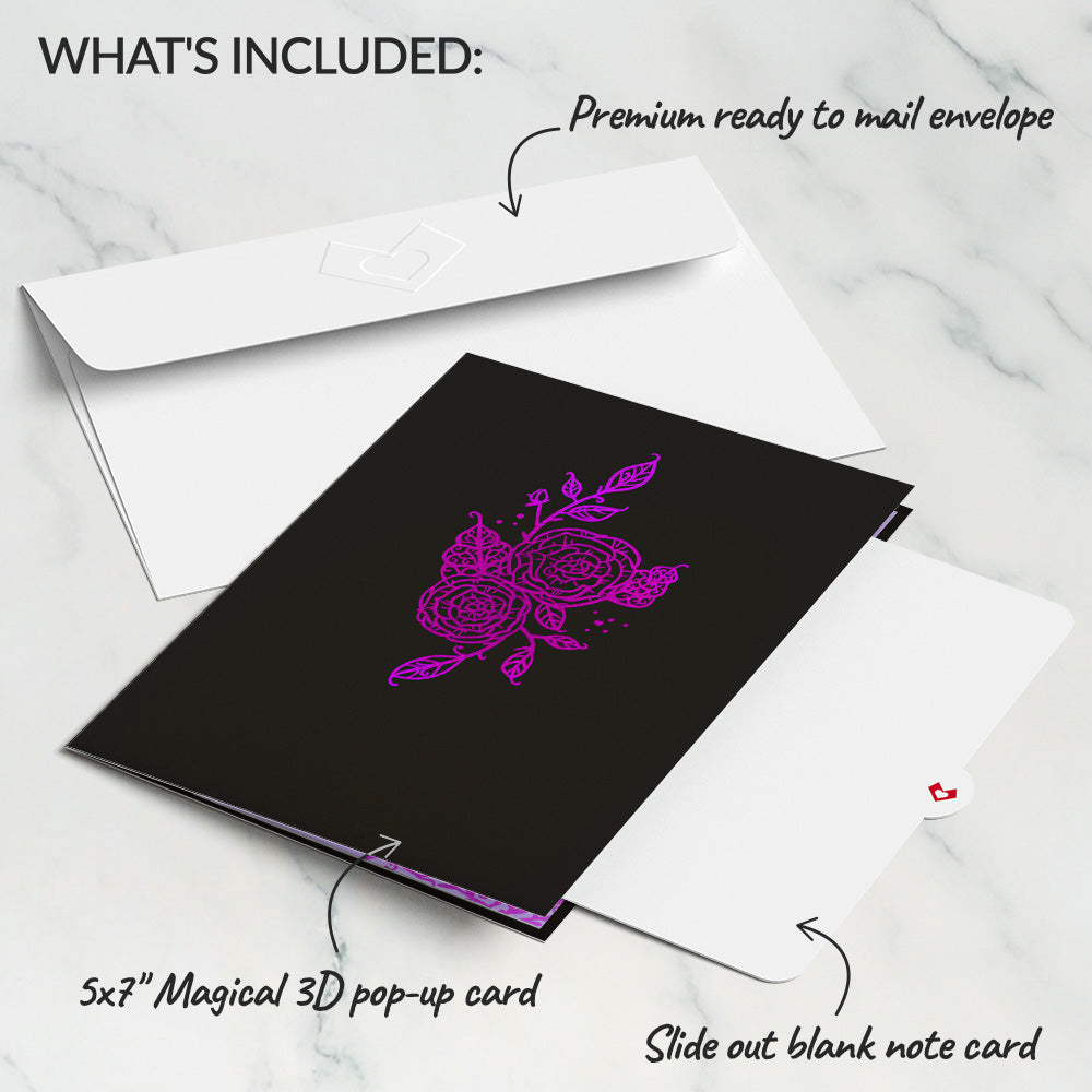 Ornate Purple Rose Bloom Pop-Up Card