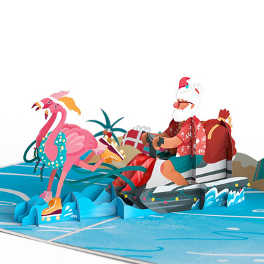 Flamingo Sleigh Ride Pop-Up Card