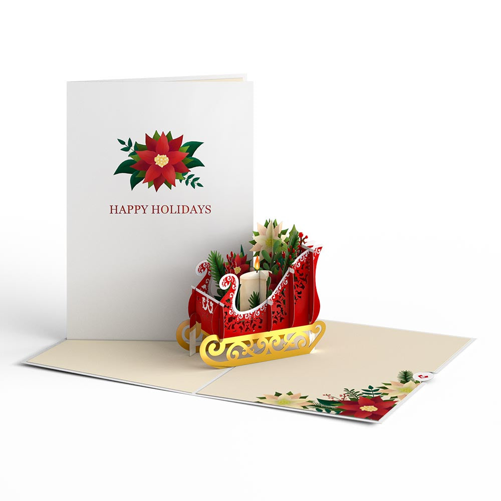 Holiday Poinsettia Sleigh Pop-Up Card