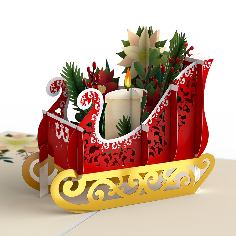 Holiday Poinsettia Sleigh Pop-Up Card