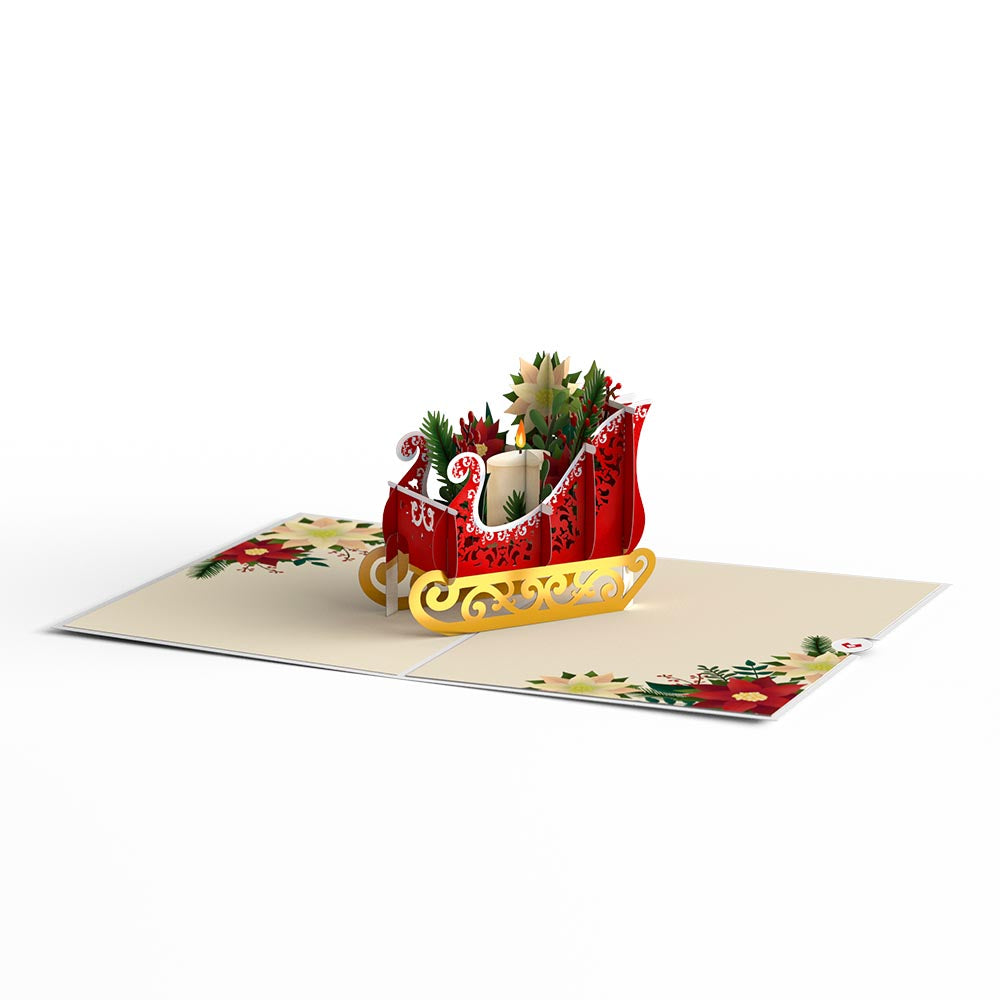 Holiday Poinsettia Sleigh Pop-Up Card