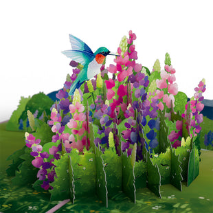 Lupine Hummingbird Pop-Up Card