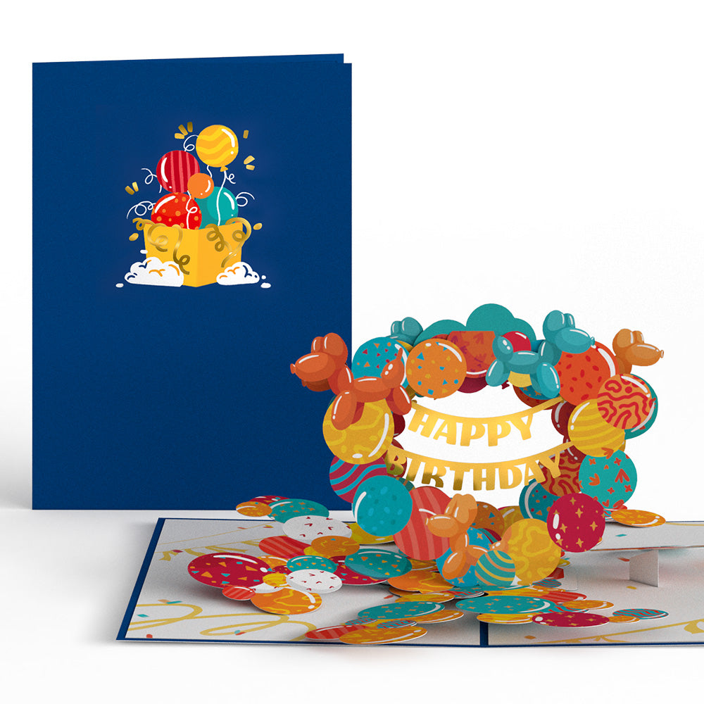 Happy Birthday Banner and Balloons Pop-Up Card
