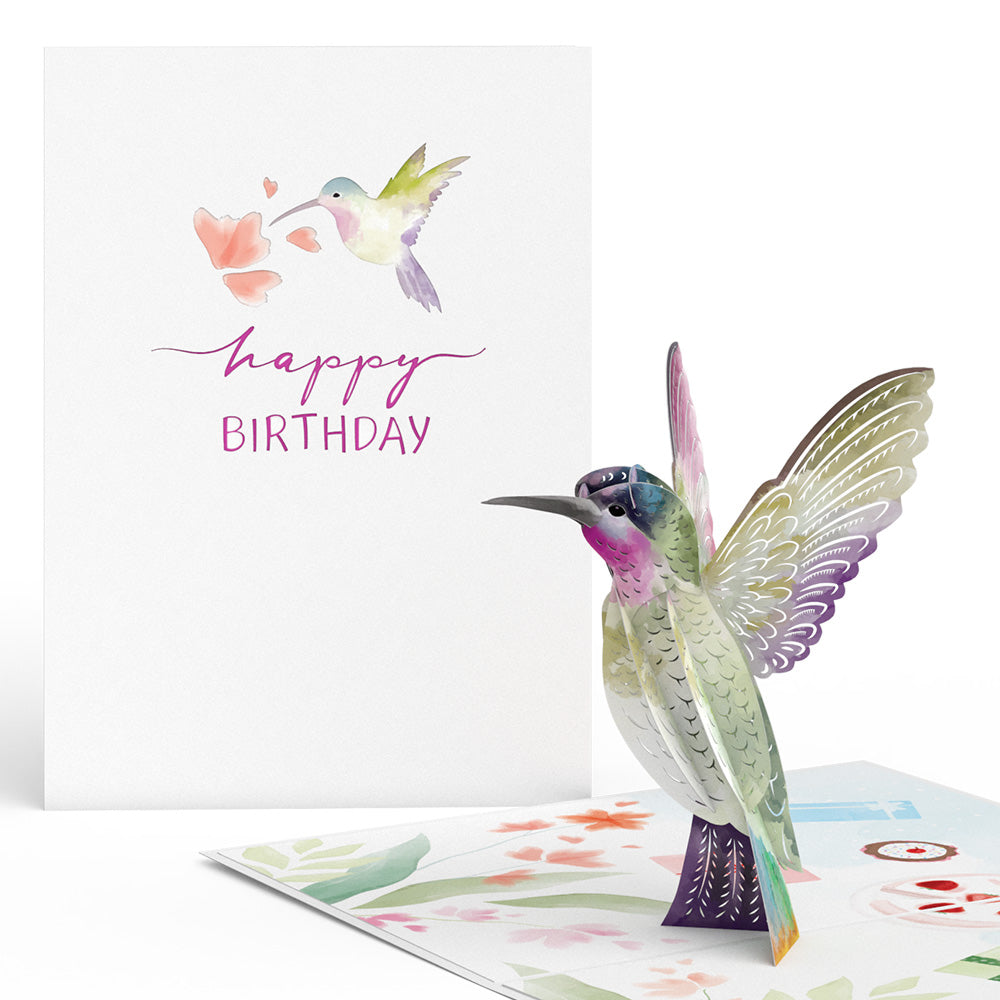 Birthday Hummingbird Pop-Up Card & Suncatcher Bouquet Bundle