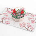Valentine's Cherry Blossom Basket with Cardinals Pop-Up Card