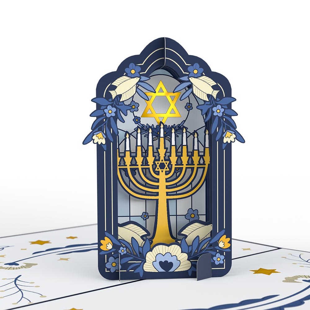 Elegant Stained Glass Hanukkah Pop-Up Card