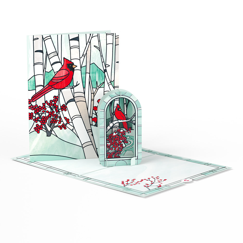 Stained Glass Winter Cardinal Pop-Up Card