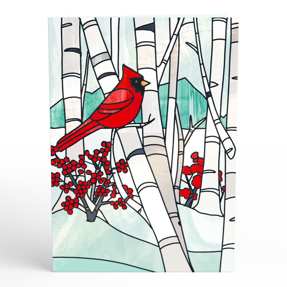 Stained Glass Winter Cardinal Pop-Up Card